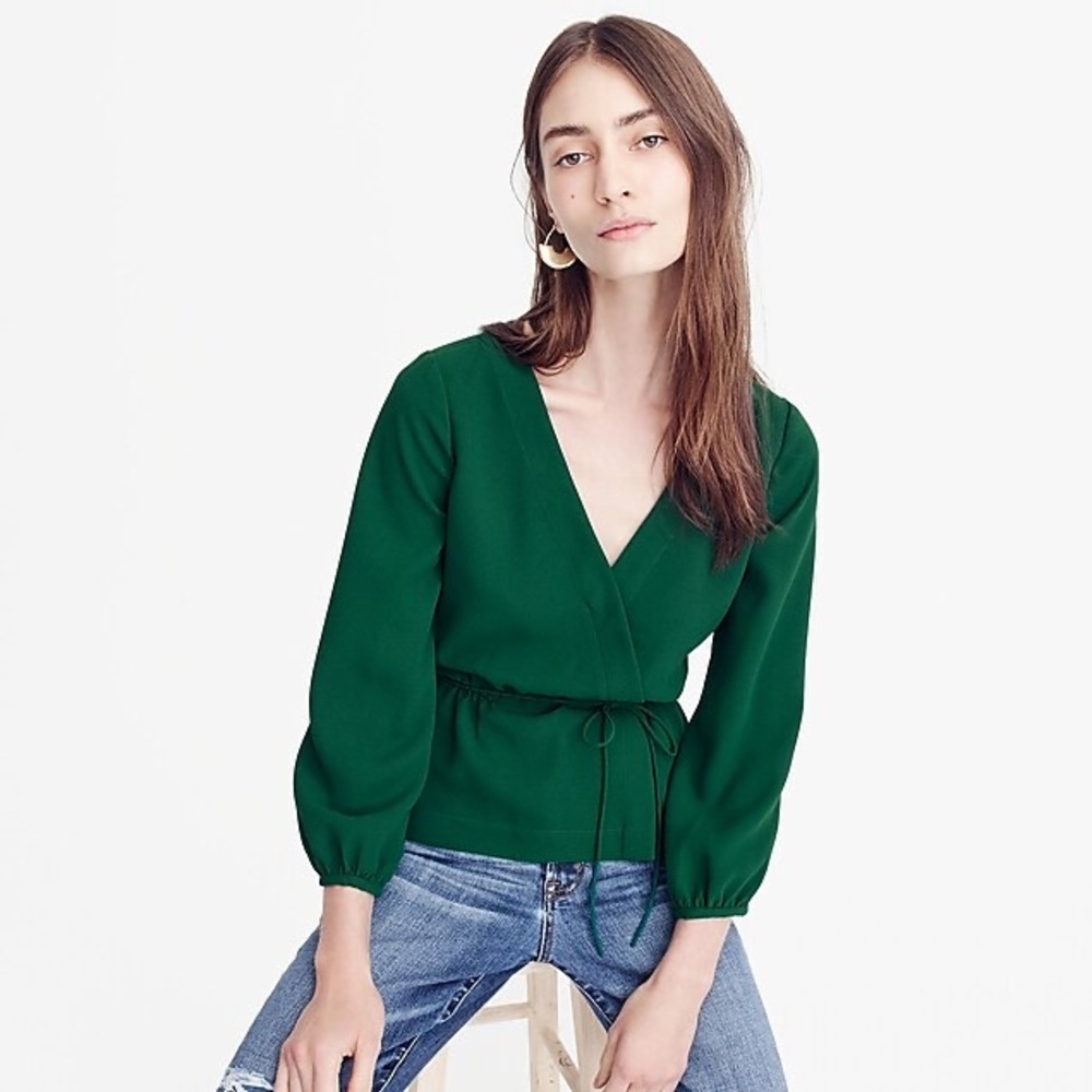 J. Crew | Drapey Crepe Faux Wrap Surplice Tie Waist Top Blouse